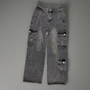 Y2K Wide Leg Cargo Jeans Gray Washed Baggy Streetwear Women S